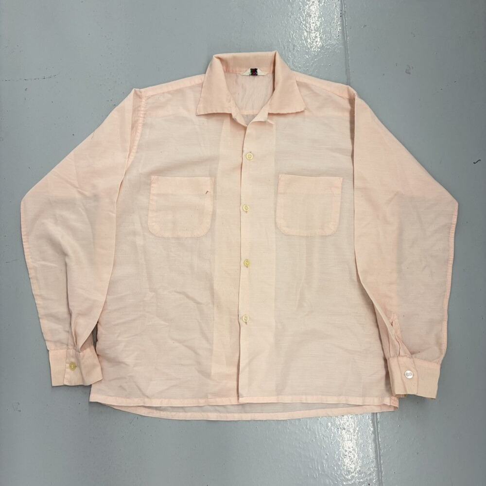 Vintage 60s Dupont Dacron Pink Long Sleeve Loop Collar